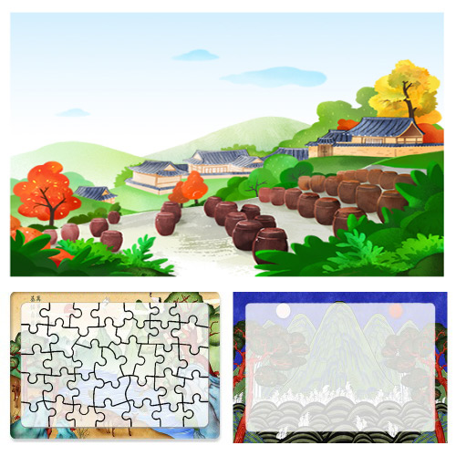 [퍼즐사랑50] 치매예방 민화퍼즐 풍경2 부모님 효도선물 밑그림포함(A3)